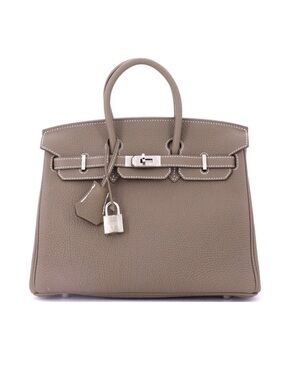 Taupe Leather Tote with Blue Scarf-Accented Handles